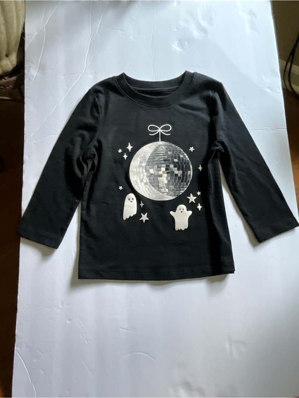 Cat & Jack Black Halloween Long-Sleeve Tee with Silver Disco Ball & Ghosts